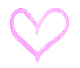 The outline of the pale fuchsia pink heart drawn with paint on white background
