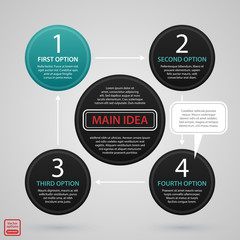 Modern web design cycle template with four round steps. Strict corporate business style. Useful for annual reports, presentations and media.