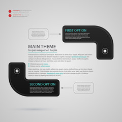 Modern web design template with two options and text. Strict corporate business style. Useful for annual reports, presentations and media.