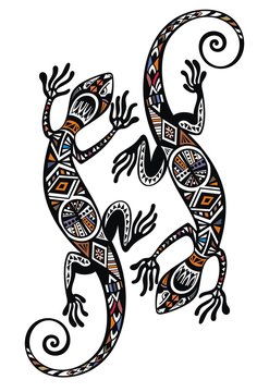 Gecko lizard in in tattoo style