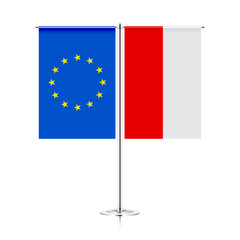 table stand with flags of european union and poland. symbolizing the cooperation between the EU and POLAND. vector table flags