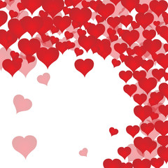 Postcard with many red hearts. Valentine's day. White background. Vector illustration