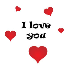 I love you postcard with red hearts. Valentine's day. White background. Vector illustration