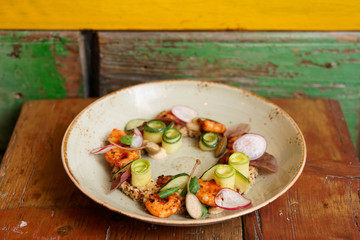 Healthy appetizer with quinoa and seafood