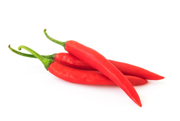 Red hot chilli pepper on white background, raw material for make