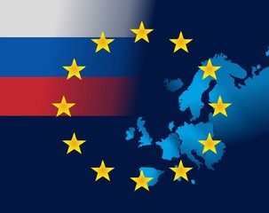 EU and flag of Russia