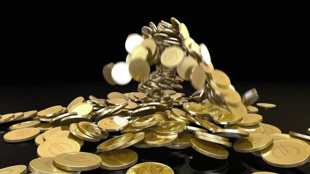 Falling coins + Alpha. High quality multiplying coins animation. Euro and dollars symbols on coins.