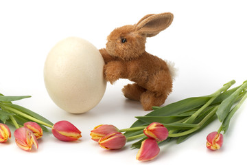Easter egg and tulips with Rabbit