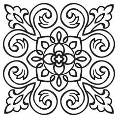 Hand drawing pattern for tile in black and white colors. Italian majolica style