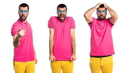 Frustrated man with colorful clothes