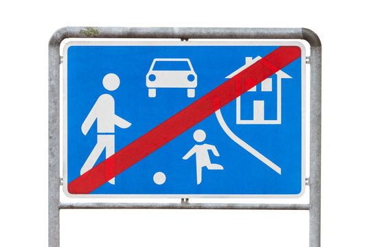 road sign end of the living area isolated on white background