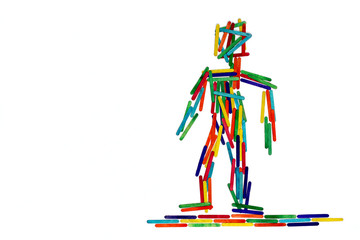 collage figure of a golem human figure, illustrating the concept of humanism, humanity and the global citizen; landscape format