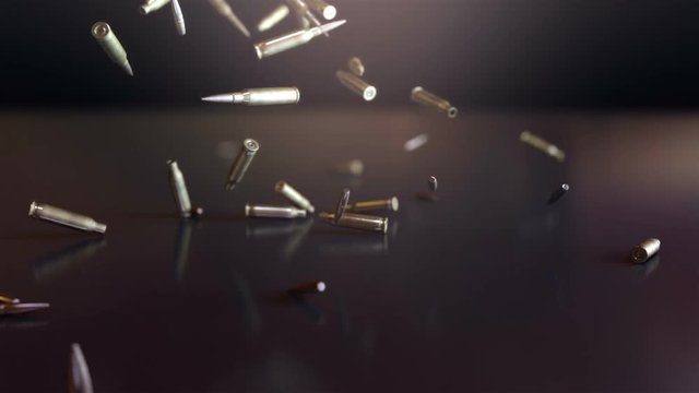 Bullets Falling. High quality animation of bullets falling. Animation in super slow motion, best as a background for Your movie, event, videoclip.