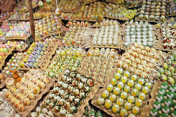 Trays of eggs painted  for easter