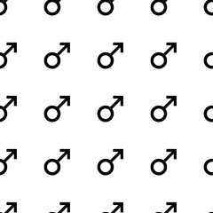 Seamless pattern with the black male symbols. Male signs same sizes. Gender icons. Vector illustration