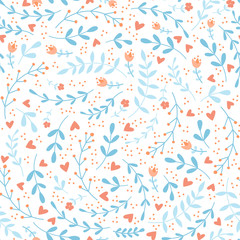 Seamless pattern with doodle cartoon vector floral elements