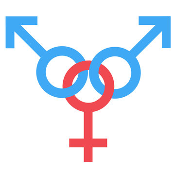 Sex gangbang symbol. Gender man and woman connected symbol. Male and female abstract symbol. Vector Illustration