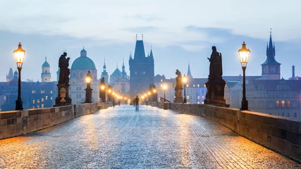 Stickers pour porte Pont Charles Prague - République tchèque, pont Charles tôt le matin.