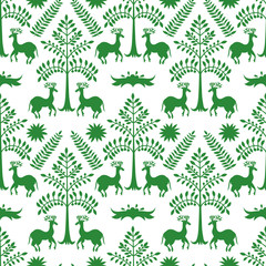 Otomi Style Green Forest Pattern
