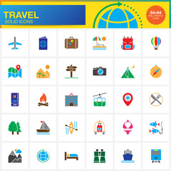 Travel vector icons set, modern solid symbol collection, pictogram pack isolated on white, logo illustration