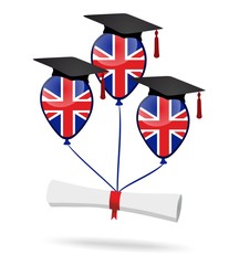 Balloons with british flag and diploma - graduation party
