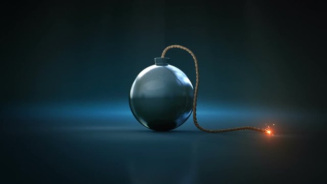 Bomb explosion. 30 seconds of bomb animation on dark background.