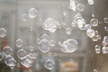 Soap bubbles flying in the air