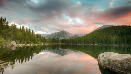 Longs Peak Reflection, Bear Lake, In Rocky Mountain National Par