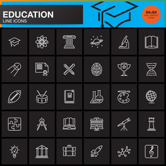 Education line icons set, school outline vector symbol collection, linear colorful pictogram pack isolated on black, pixel perfect logo illustration