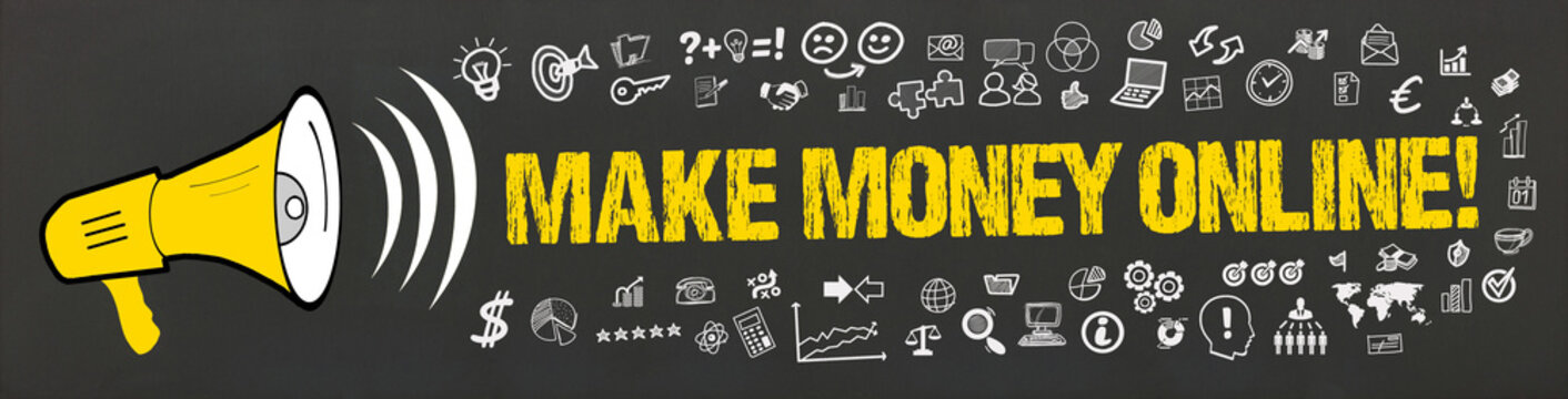 Make Money Online! / Megafon mit Symbole
