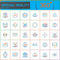 Virtual reality line icons set. Innovation technologies, AR glasses, Head-mounted display, VR gaming device. Modern flat line design vector collection. Outline logo illustration concept