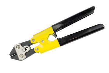Hand swagers (cutters) with yellow and black handle isolated on a white background. Tools series.