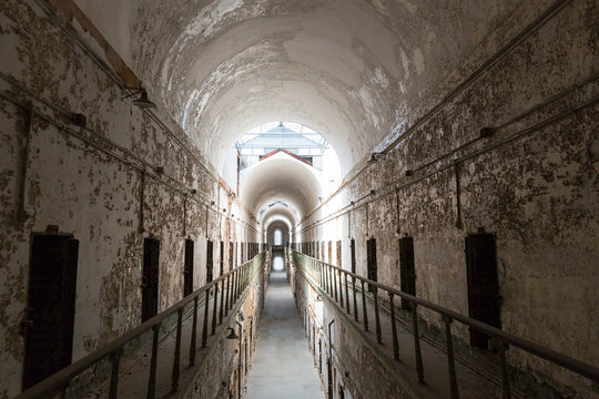 Old prison interior with brick walls