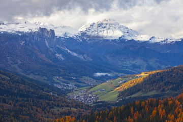 San Cassiano village from Valporola path, Dolomites