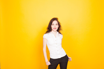 girl model posing in the Studio yellow