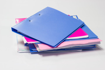  file folder and Stack of business report paper file  with white background. 