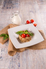 Buckwheat porridge on a table in the decor