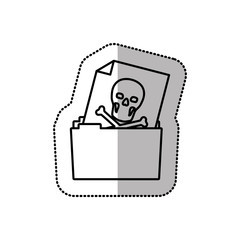 monochrome middle shadow sticker of folder virus skull and bones vector illustration