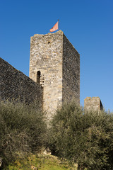 Detail of fortified medieval village of Monteriggioni. Siena, Tuscany, Italy