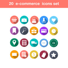 E-commerce icons set. Set of flat style shopping icons