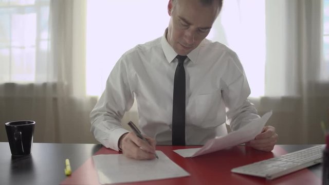Successful man doing paperwork at his desk