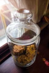 Fitness cookies in the jar on the table