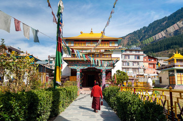 buddist monach and temple in Himalayas India