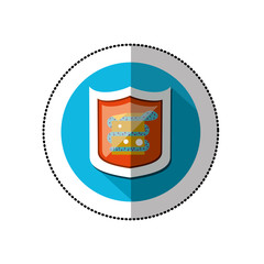 colorful middle shadow sticker with blue circle with shield and snake virus vector illustration