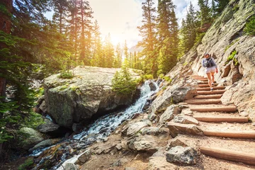 Foto op Canvas Stone stairs along mountain river on tourist route © Nomad_Soul