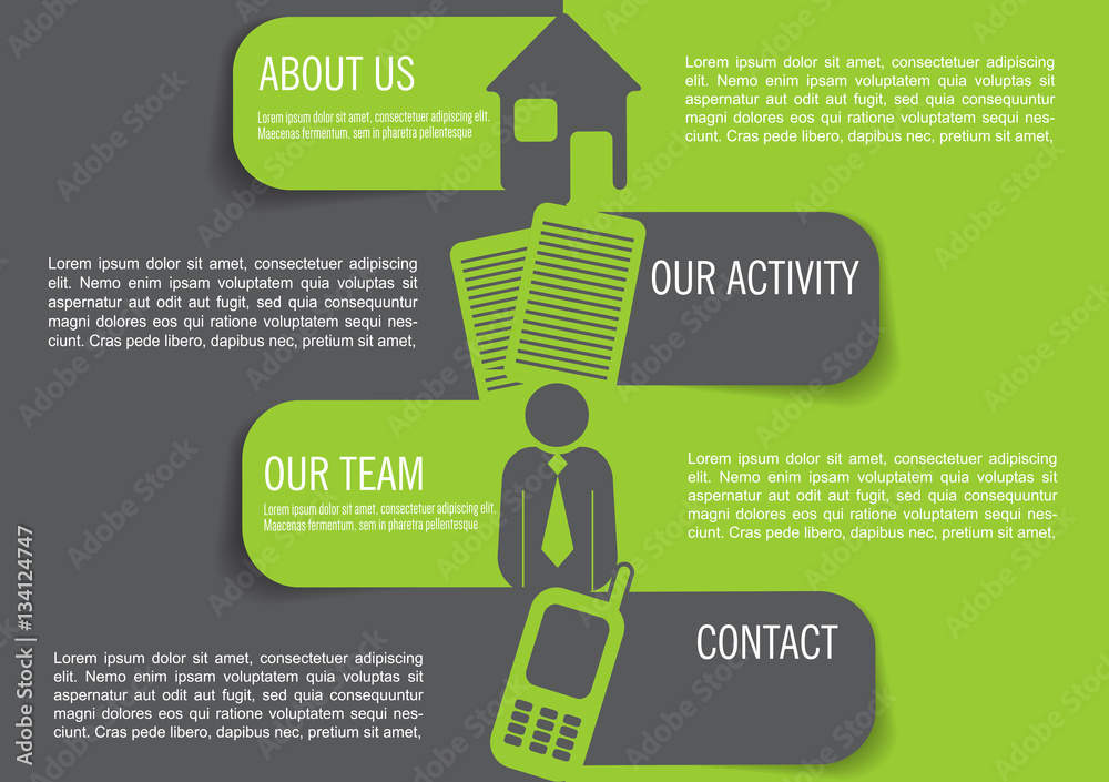 Poster vector infographic background with four marks, contact icons