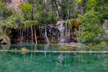 waterfalls and fallen timber logs at Hanging Lake U.S. National Natural Landmark in Glenwood Canyon
White River National Forest, Garfield county, Glenwood Springs, Colorado, USA