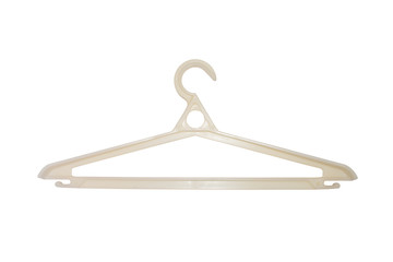 Bright plastic clothes hanger isolated on a white background.