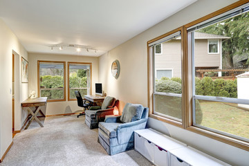 Gray and beige home office interior