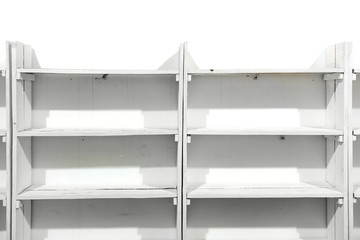 White wooden empty shelves